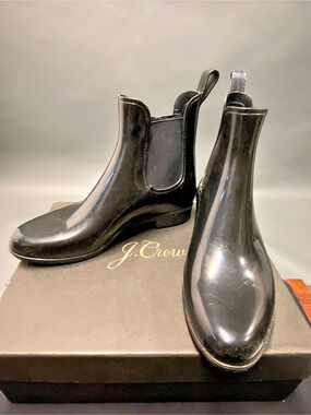 BNIB J.Crew Chelsea Rain Boots Black Sz 7